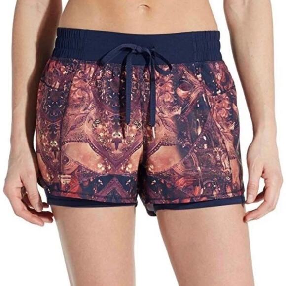CALIA by Carrie Underwood Pants - CALIA 2 in 1 Lined Athletic Shorts In Sand Mandala Coral/Navy Size S Active Gym